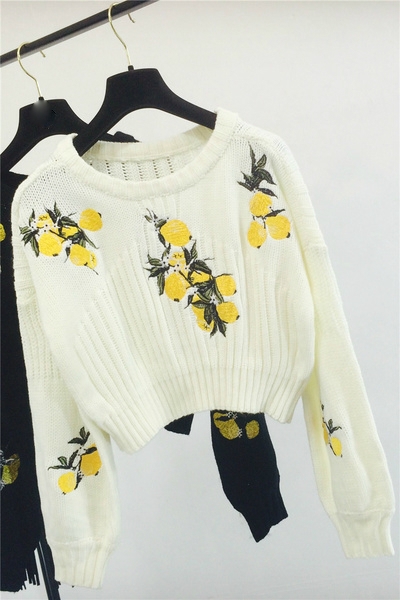 Дамска къса блуза с лимончета в черен и бял цвят