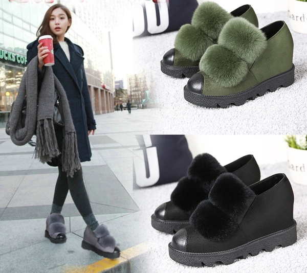 Дамски ежедневни обувки с пух: Черни,  Сиви, Зелени