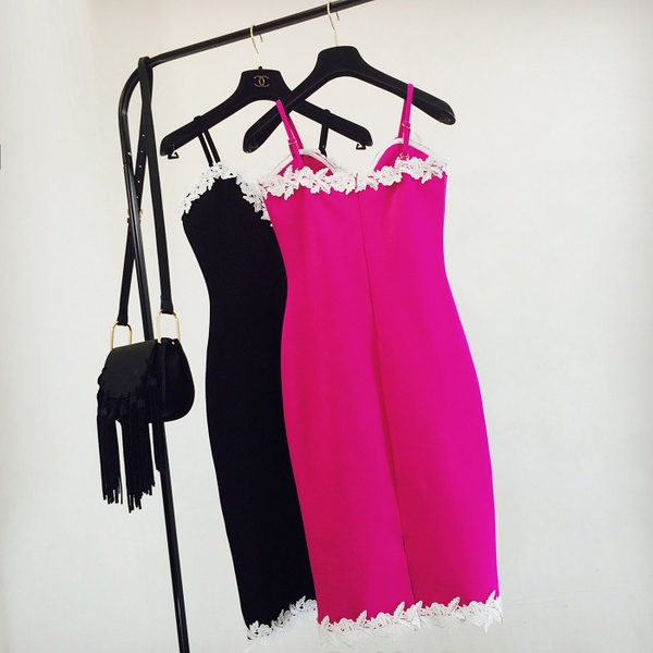 Дамска елегантна  рокля в черен и цикламен цвят с бродерия