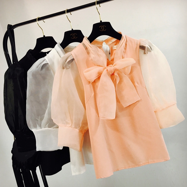 Дамска шифонена риза с панделка и 3/4 ръкав