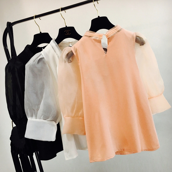 Дамска шифонена риза с панделка и 3/4 ръкав