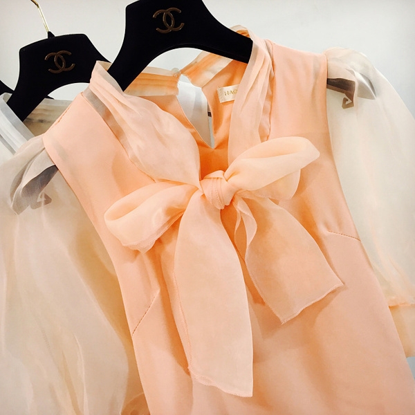 Дамска шифонена риза с панделка и 3/4 ръкав