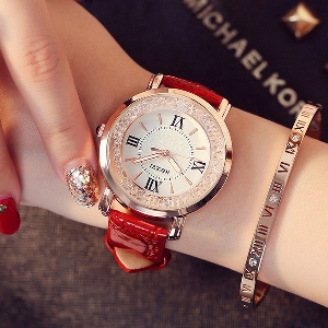 Γυναικείο Quartz ρολόι με δερμάτινο λουρί