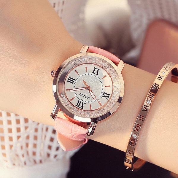 Дамски кварцов часовник с кожена каишка