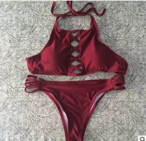 Дамски НОВ бански костюм ХИТ модел с връзки: 4 цвята