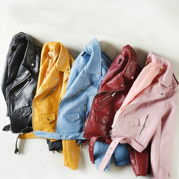 Дамски НОВИ актуални модели кожени якета в свежи цветове: Жъкт, Син, Розов, Червен, Черен