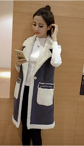 Дамски кожен дълъг елек с яка