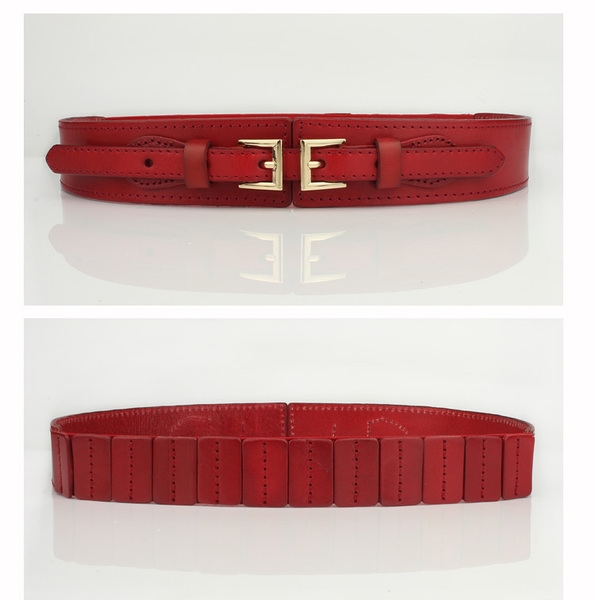 Женски елегантни колани в четири цвята с две катарами - наличен до 3 дни в цвят червен