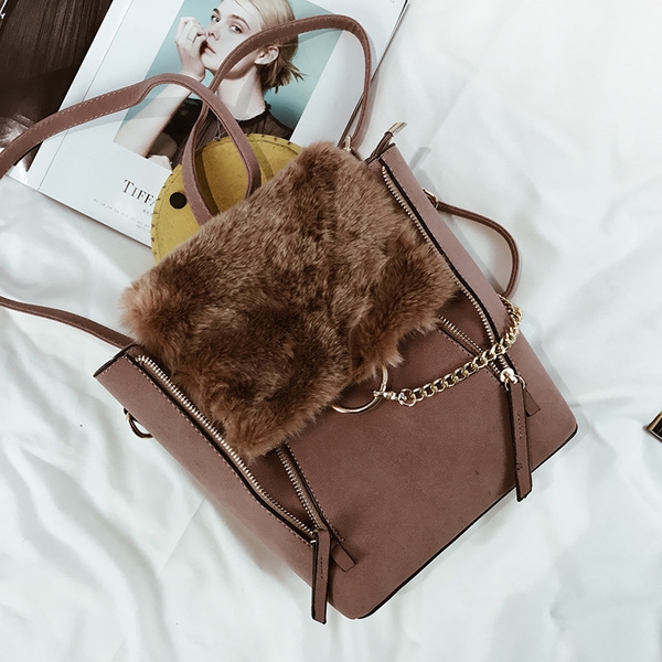 2 в 1 Дамска раница и чанта с плюшено покритие в няколко цвята