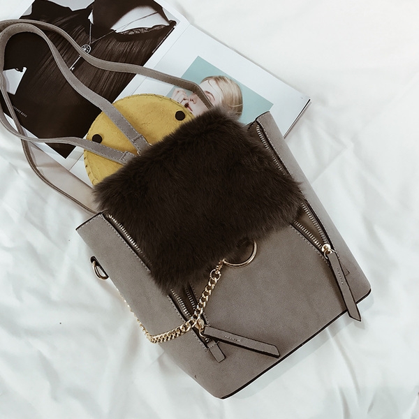 2 в 1 Дамска раница и чанта с плюшено покритие в няколко цвята