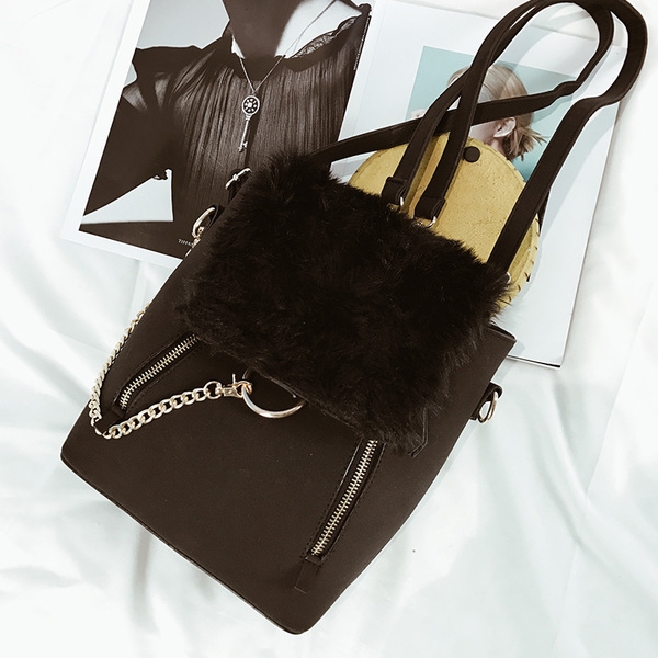 2 в 1 Дамска раница и чанта с плюшено покритие в няколко цвята