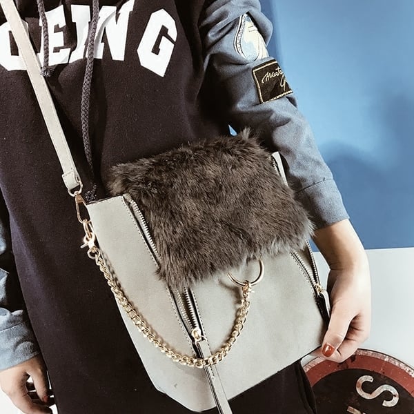 2 в 1 Дамска раница и чанта с плюшено покритие в няколко цвята