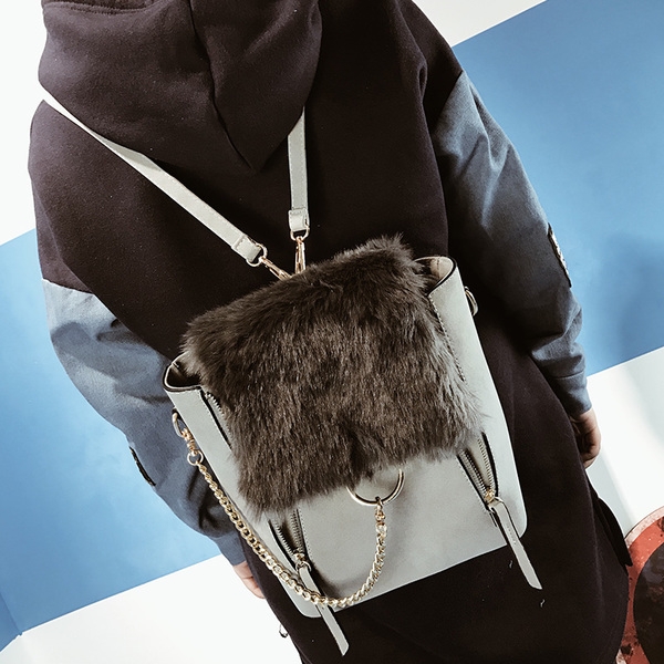 2 в 1 Дамска раница и чанта с плюшено покритие в няколко цвята