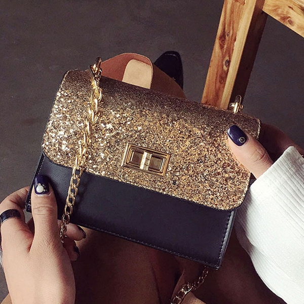 Дамска блестяща чанта с дълга дръжка за парти или ежедневие