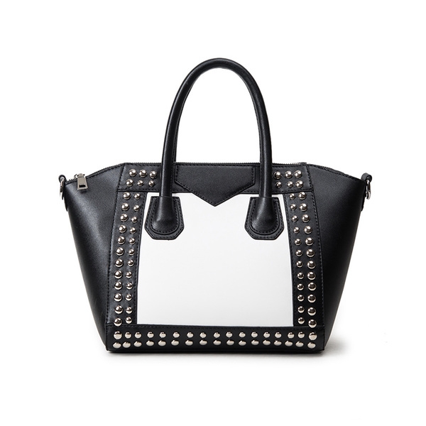 Дамска ежедневна чанта в два цвята с капси и дълга дръжка