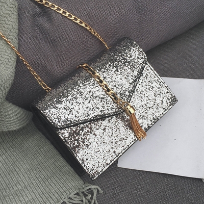 Дамска блестяща брокатена чанта с дълга дръжка 