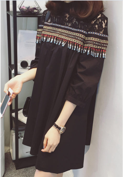 Дамска елегантна риза - тип Рокля в бяло и черно