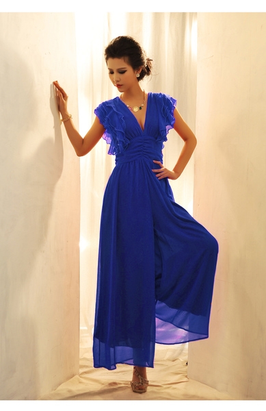 Есен Slim  шифон широки панталони сиамски женски летни ежедневни гащеризони