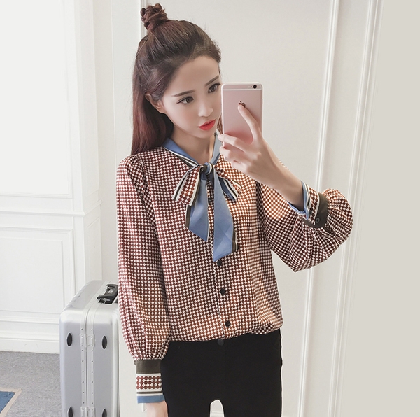 Дамска риза с панделка офис стил в два цвята