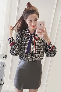 Дамска риза с панделка офис стил в два цвята