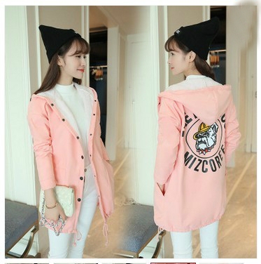 Спортно дамско палто с качулка в черен, розов, зелен и бежов цвят - широк модел