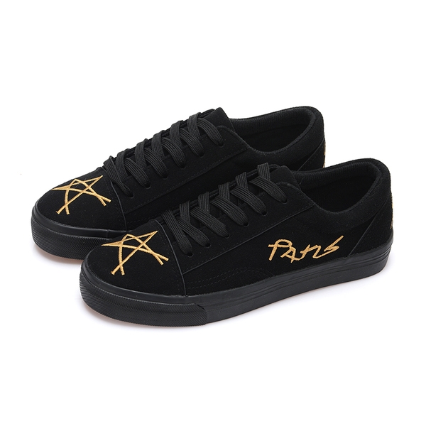 Дамски кецове в черен, сив и червен цвят с надпис Paris и звездички