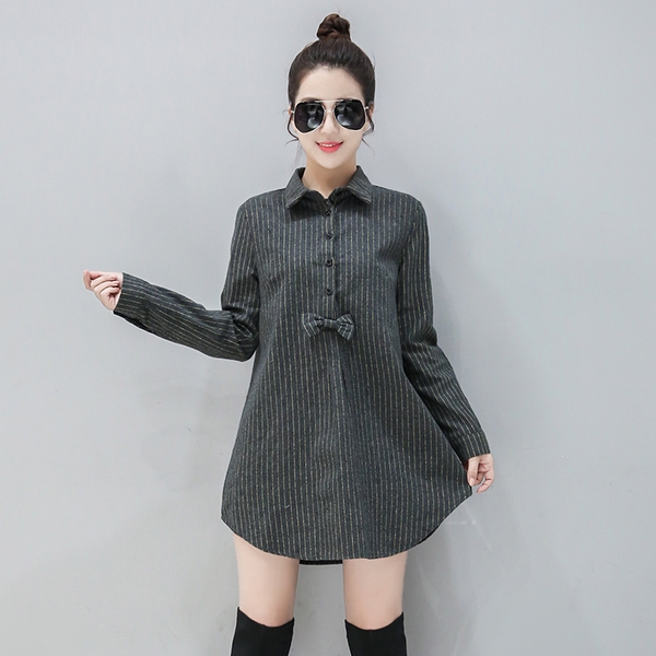 Стилна дамска дълга риза в тъмносив цвят ретро модел 