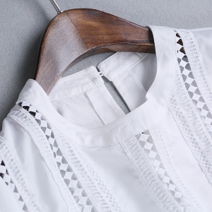 Κομψή άνοιξη δαντέλα πουκάμισο με O-σχήμα κολλάρου στα λευκά