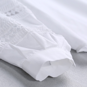 Κομψή άνοιξη δαντέλα πουκάμισο με O-σχήμα κολλάρου στα λευκά