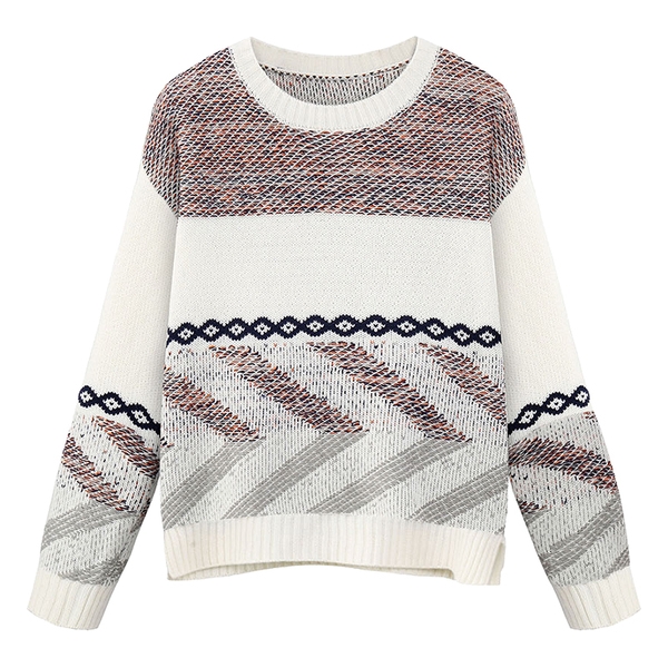 Стилен дамски дебел пуловер в бял цвят