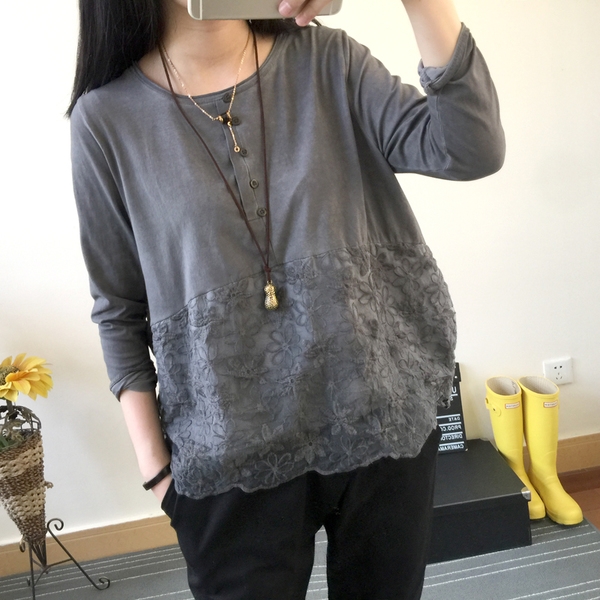 Дамска ежедневна блуза с копчета и дантела в три цвята. 