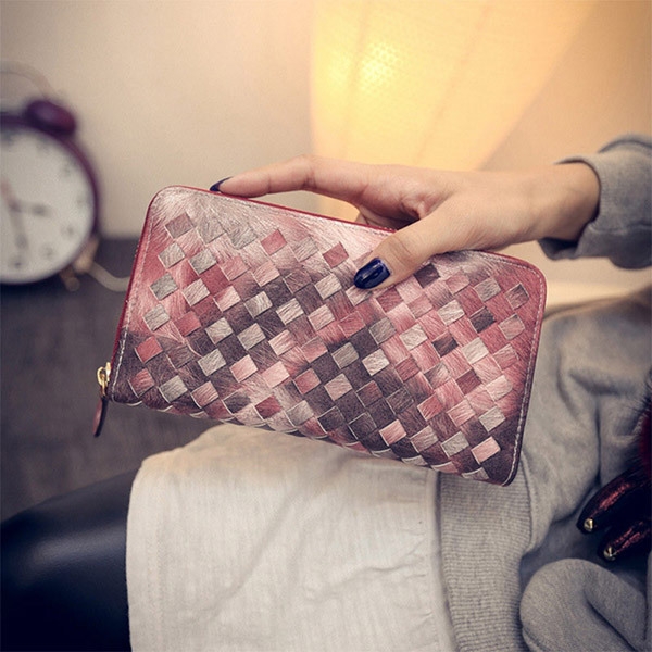 Стилно дамско портмоне - дълго в син, зелен, сив и розов цвят