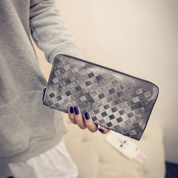 Стилно дамско портмоне - дълго в син, зелен, сив и розов цвят