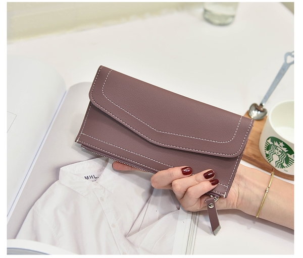 Изчистен модел дамско портмоне в черен, розов, сив, светлосин,червен и тъмносин цвят