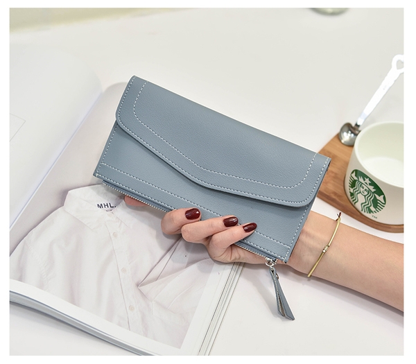 Изчистен модел дамско портмоне в черен, розов, сив, светлосин,червен и тъмносин цвят