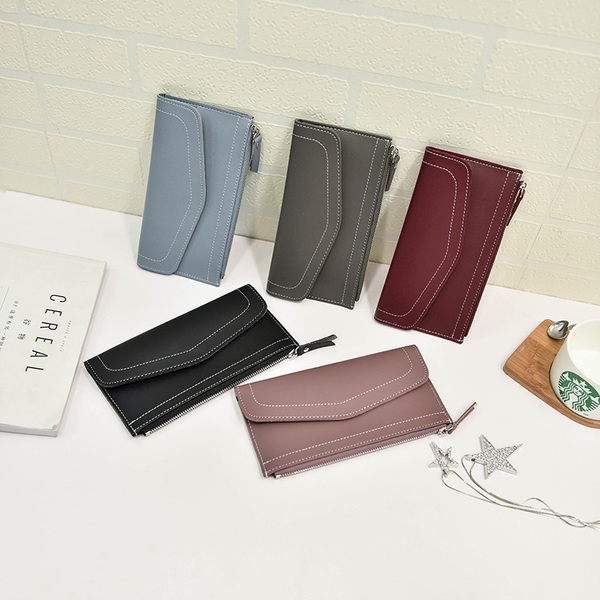 Изчистен модел дамско портмоне в черен, розов, сив, светлосин,червен и тъмносин цвят