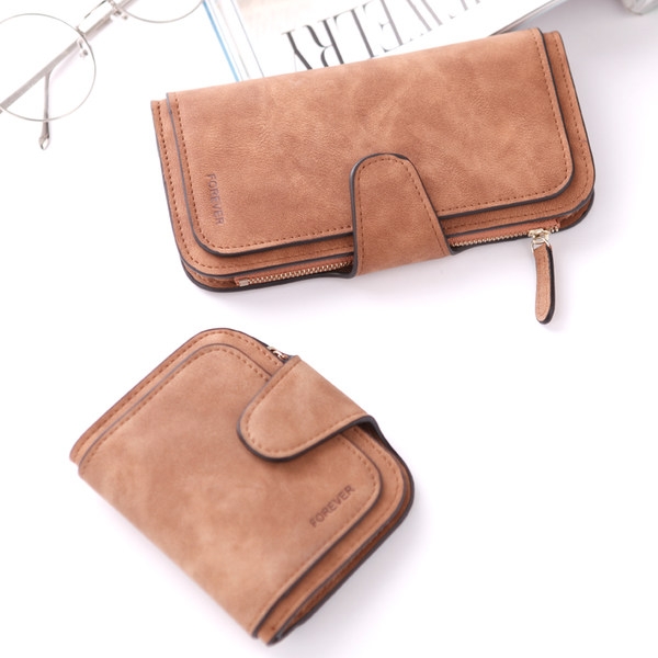 Дамски стилен портфейл в 2 размера, в черен, сив, светлосин, розов и бежов цвят