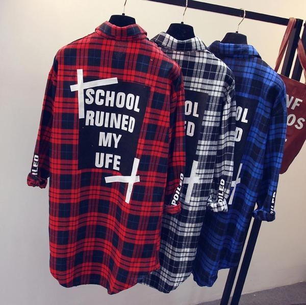 Дамска карирана риза дълъг вариант в три цвята