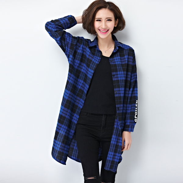 Дамска карирана риза дълъг вариант в три цвята