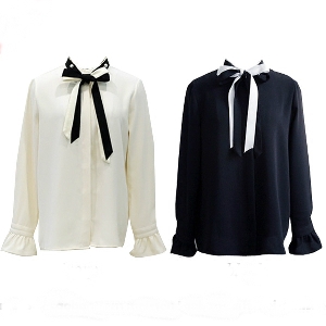 Есенно-зимни ризи в бял и черен цвят - с панделка отпред. 