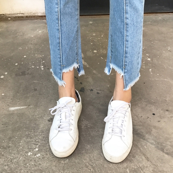 Дамски дънки с висока талия тип boyfriend в светлосин цвят