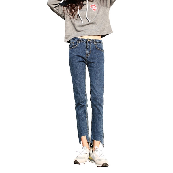 Дамски изчистени дънки тип Boyfriend в черен и син цвят с висока талия