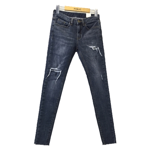 Стилни дамски дънки в тъмносив цвят с висока талия , тип Слим