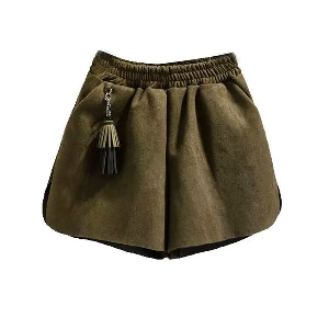 Стилни дамски къси панталони - широки , в кафяв, сив, черен и зелен цвят