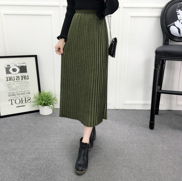 Дамска плисирана пола над глезените в по-тъмни тонове