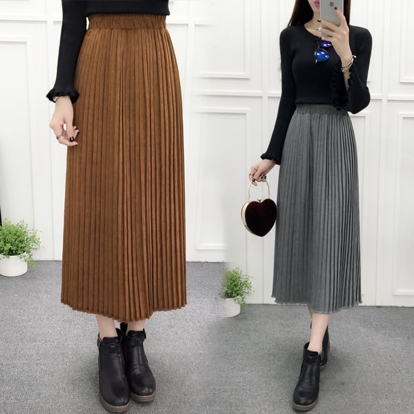 Дамска плисирана пола над глезените в по-тъмни тонове