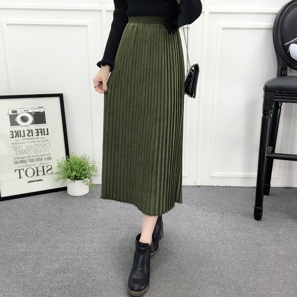 Дамска плисирана пола над глезените в по-тъмни тонове