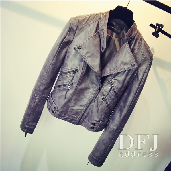 Дамско кожено стилно яке в 2 модела - за пролетта и есента и зимен модел, в черен, розов и тъмносив цвят