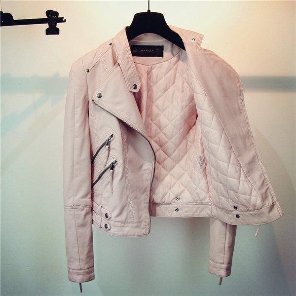 Дамско кожено стилно яке в 2 модела - за пролетта и есента и зимен модел, в черен, розов и тъмносив цвят