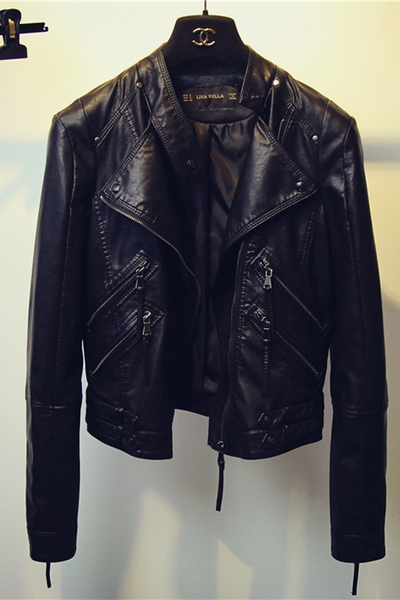 Дамско кожено стилно яке в 2 модела - за пролетта и есента и зимен модел, в черен, розов и тъмносив цвят